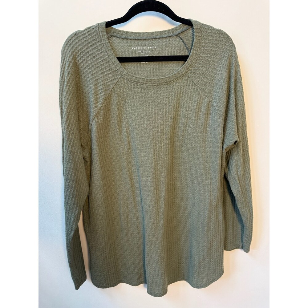 American Eagle Waffle Knit Olive Long Sleeve Top Size XL